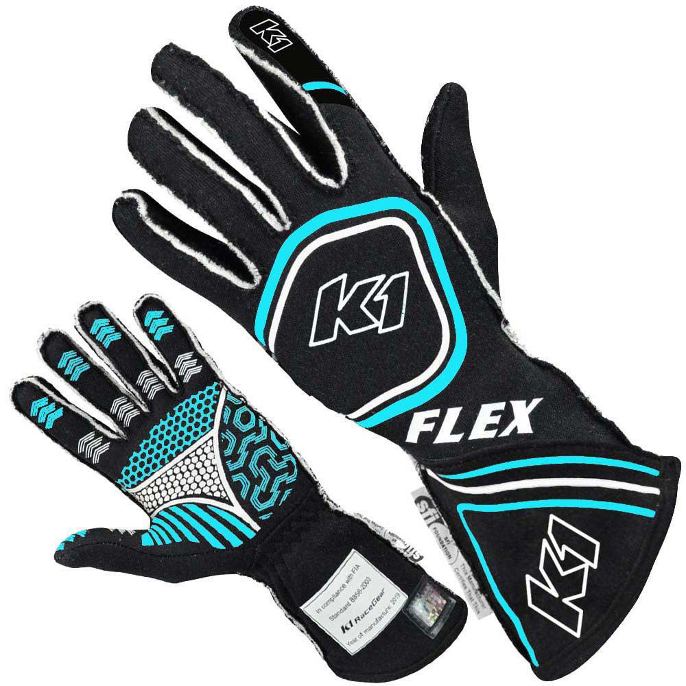 Glove Flex Large Black / Flo Blue SFI 3.3/5