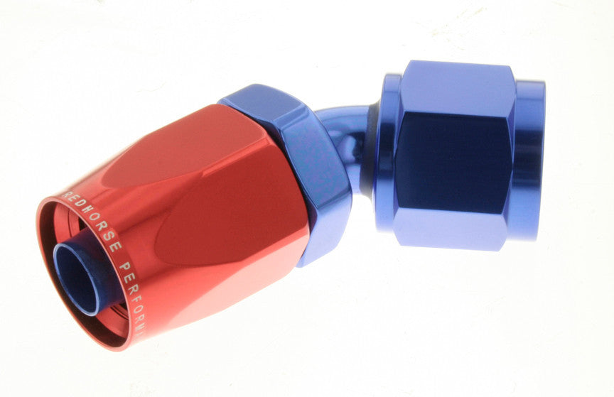 6AN 45Deg FM Hose End Aluminum Red/Blue
